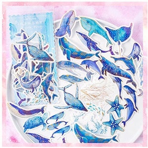 Paquete de 60 pegatinas de ballenas, planificador semanal, pegatinas de animales kawaii con lámina dorada, pegatinas decorativas