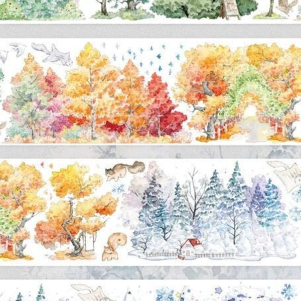 Ruban adhésif en PET, arbre 4 saisons, adhésif washi/transparent, kit de journal indésirable, autocollants pour Bullet Journal, scrapbooking | Printemps, été, automne, hiver, humeur-223