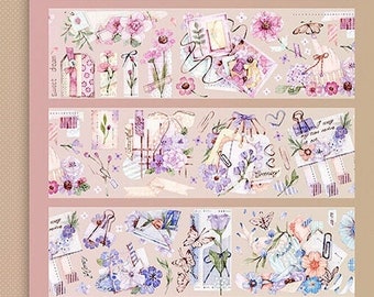 Washi tape samples, Vinyl tape, masking tape,deco tape | Crystal Foil Label, Evelope with Flowers PET Tape, Vinyl Stickers, Shine-09