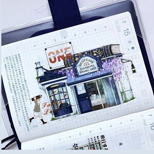 Ruban adhésif PET pour les vacances d'été, ruban adhésif transparent/washi, kit de journal indésirable, autocollants de journal pour Bullet Journal, scrapbooking | Fille dans une rue commerçante, humeur-219