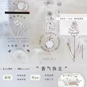 Rollo/muestras de cinta washi negra, hoja de pegatinas del planificador semanal de plantas simples para el diario, kit de diario basura para la fabricación de tarjetas, té de pecas-07