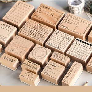 Rubber Planner Stamps Set, Habit Tracker Stamps,Book Stamps for Bullet Journal, Calendar Wood Stamp Rubber,Bujo Stamps 18types