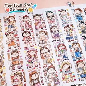 Frikadelle Washi Tape, Kawaii Aufkleber, Bullet Journal Sticker, Planer| Mädchen Outfit im Frühling, Sommer, Mountainbike-Outfit bis 14