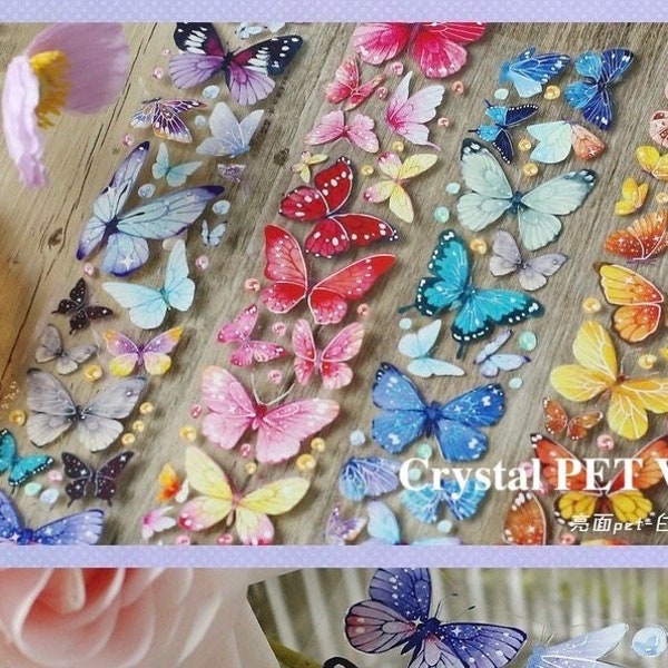 Schmetterling PET Tape, Washi und Clear Tape, Kawaii Aufkleber, Junk Journal Kit für Planer, Scrapbook | Kuma-01