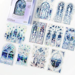 10pcs Gothic Window Stickers Pack, Holographic Sticker, Deco Stickers, Junk Journal, Winter, Christmas,AL832