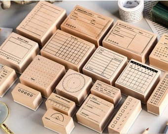 Rubber Planner Stamps Set, Habit Tracker Stamps,Book Stamps for Bullet Journal, Calendar Wood Stamp Rubber,Bujo Stamps 18types