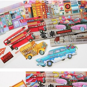 Cinta adhesiva de PET con motivos de coches antiguos, cinta washi/transparente, diario basura, bullet journal, álbum de recortes, estado de ánimo 33