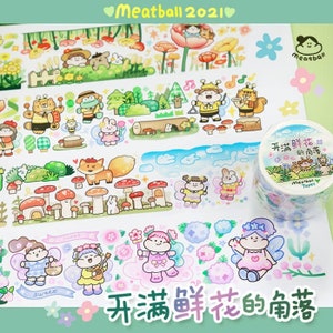 Washi-tape met gehaktbal, schattige stickers, Bullet Journal, planner| Leuke bloemen, bloeiende bloemen, MTB-34