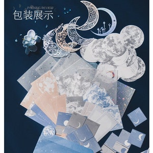 63pcs Moon Junk Jounal Kit, Decoupage Paper, Junk Journal Handmade, Scrapbook, Notepad, Vellum Paper, AL792