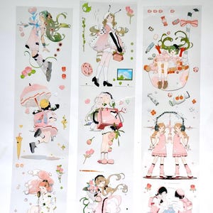 Stickers fille kawaii rose, ruban PET, ruban adhésif Washi, journal indésirable, Bullet Journal, humeur-423