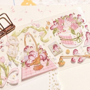 PET Tape, Washi und Clear Tape, Kawaii Aufkleber, Junk Journal Kit für Planer, Scrapbook| Blumen mit Bone Sticker Tape, Hirsch Abschied-02