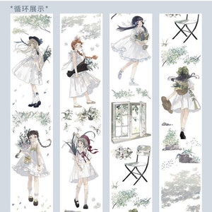 Zomerplanten meisje PET-tape, washi/clear tape, kawaii stickers, junk journal kit voor planner, plakboek | LP-01