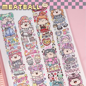 Cinta washi de albóndigas, pegatinas kawaii, Bullet Journal, cinta washi kawaii, pegatinas de anime/Y2K Sweet Cool Girl, MTB-51