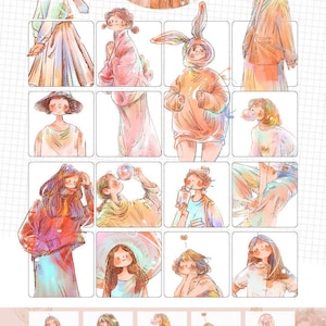 Ruban adhésif Washi YDK, stickers kawaii pour agenda, Bullet Journal, Junk Journal | Fille habillée couleur arc-en-ciel,Nailyo-46