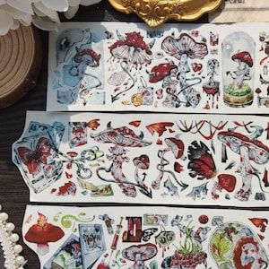 Cinta adhesiva para mascotas con forma de hongo del diablo, cinta washi/transparente, pegatinas góticas de terror, kit de diario basura para planificador, álbum de recortes/DG-11