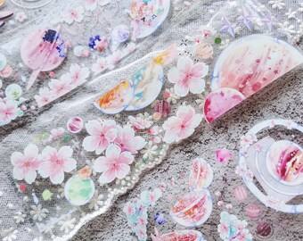 Cute Stickers Pack, Flowers Waterproof Stickers Scrapbooking, Sakura Washi Tape Samples for Bullet Journal, Collage,JG-08
