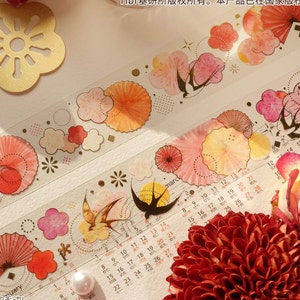 Japanisches Blumen PET Tape, Klebeband, Kawaii Aufkleber, Junk Journal Kit für Planer, Scrapbook| Neues Jahr, JYS-11