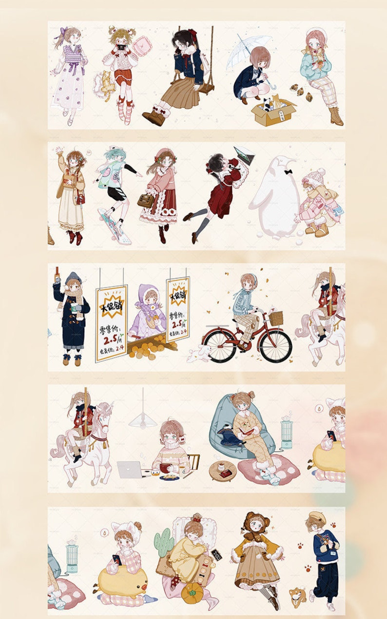 Assorted Cute Girls in Winter Washi Tape\uff0c75mm Width,210315-07 masking tape,deco tape Washi tape roll cute tape Washi tape samples