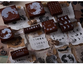 Stempel Set, Planer Stempel, Holzstempel, Holzstempel, StempelGummi| Mondstempel, Mondkalender Stempel