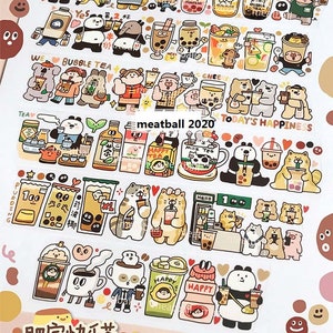 Washi/PET-tape gehaktbal, kawaiistickers, Bullet Journal-sticker, planner| Bubble Tea, drankje, MTB-26