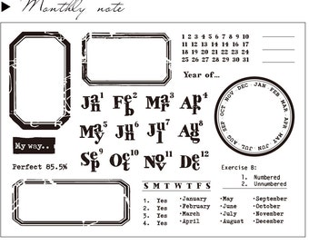 Planner Stamps, Bullet Journal Stamps, Bujo Stamps, Calendar Stamps,Rubber Stamps Vintage|Number, Monthly, Frame Stamp, Mood-249