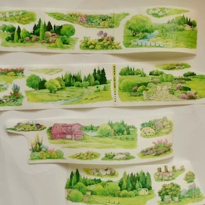 Fita adesiva washi de paisagem verde, kit de diário de lixo, diário de marcadores, adesivos decorativos, XT-01