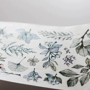 PET Tape, Washi/Clear Tape, Junk Journal Kit, Kawaii Aufkleber für Planer, Scrapbook, Blühende Blumen, Grüne Blätter, Schmetterling, Cellom-04