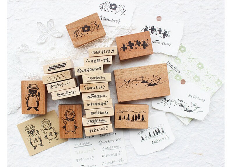 Rubber Stamps Rubber Stamps Vintage Rubber Stamp Set Wood Etsy