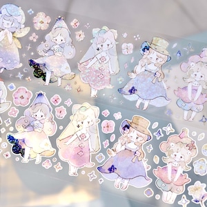 Kleine Fee,Blumen PET Tape, Kawaii Aufkleber, Bullet Journal Aufkleber, Sommersprossen Tea-23