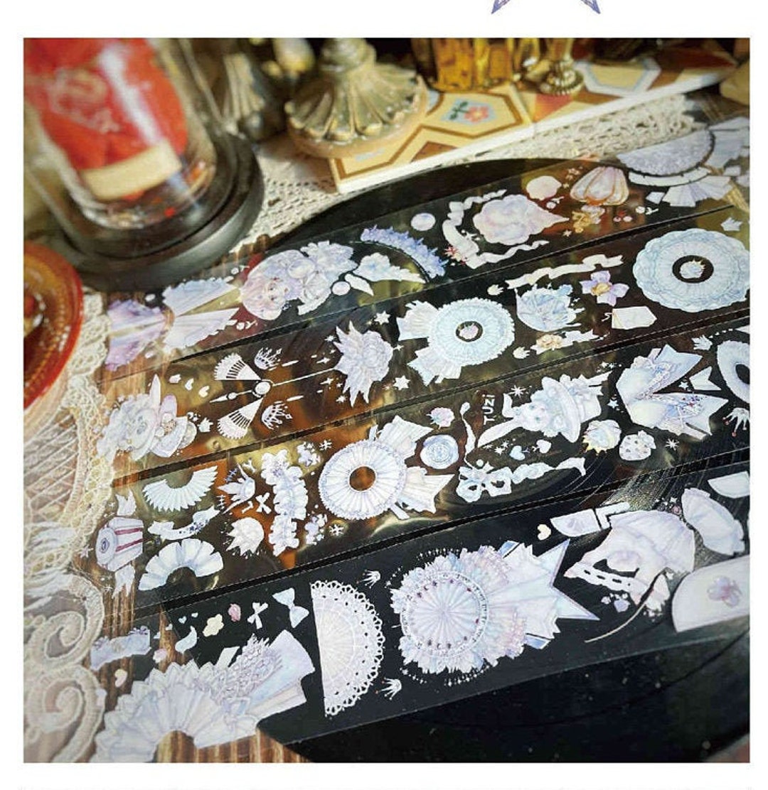 Vintage Black White Lace Washi Tape PET Junk Journal Ephemera