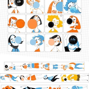 Ruban adhésif Washi YDK, stickers kawaii pour agenda, Bullet Journal, Junk Journal | Face à la malchanceuse, Nailyo-08