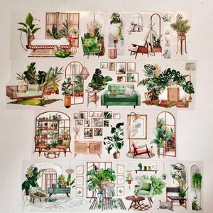 Cinta adhesiva de PET para muebles Home Decro, washi tape, pegatinas kawaii, kit de diario basura, vegetación, Mood-410