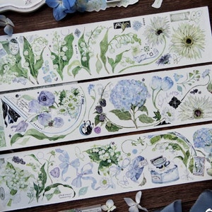 Taśma PET Lily of the Valley, taśma Washi Flower/Clear, naklejki Kawaii, zestaw Junk Journal do planera, album | Neinei-03