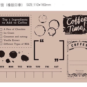 Kaffee Cafe Stempel, Stempel Set, Bullet Journal Stempel, Junk Journal, Kaffeeflecken, Mood114