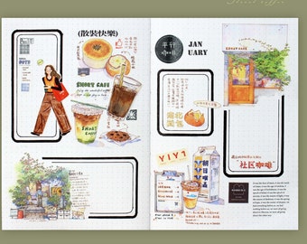 Ruban adhésif Washi Coffee Cafe, kit de journal indésirable, autocollants kawaii pour agenda, scrapbooking, paysage urbain, garçons, filles, humeur-339