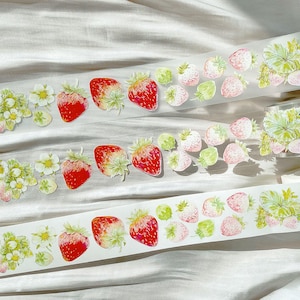 Ruban adhésif PET fraise, adhésif washi/transparent, autocollants kawaii, kit de journal indésirable pour agenda, album de scrapbooking | JYS-05