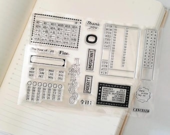 Planner Rubber Stamps, Calendar Stamps, Monthly Planner Clear Stamps, Bullet Journal Stamp, Mood-434