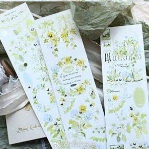 Cinta adhesiva de PET con paisajes primaverales, washi/transparente de flores, pegatinas kawaii, kit para diario basura, planificador, álbum de recortes/frutos silvestres - 15