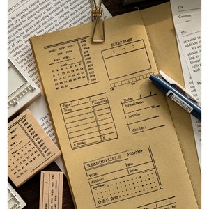 Rubber Planner Stamps Set, Habit Tracker Stamps,Book Stamps for Bullet Journal, Calendar Wood Stamp Rubber,Bujo Stamps 18types image 9