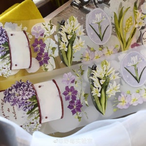Cinta adhesiva de flores para mascotas, washi/cinta transparente, pegatinas kawaii, kit de diario basura para planificador, álbum de recortes/jacinto, jardín, frutos silvestres-08