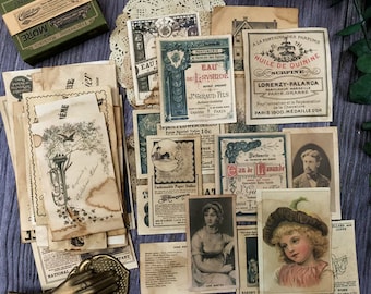 Zestaw 41 sztuk Junk Journal, Coffee Dyeing Junk Journal EpheEmera Pack, Zestaw papieru koronkowego, Zestaw papieru do scrapbookingu, ZX021
