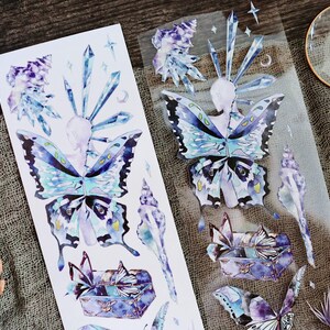 Fita PET de borboleta de cristal, fita transparente, adesivos kawaii, kit de diário de lixo para planejador, álbum de recortes | Bobo-02