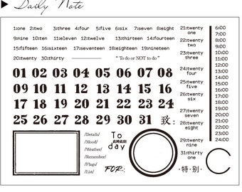 Planner Stamps, Bullet Journal Stamps, Bujo Stamps, Calendar Stamps,Rubber Stamps Vintage|Number, Monthly, Timeline, Date Stamp, Mood-248