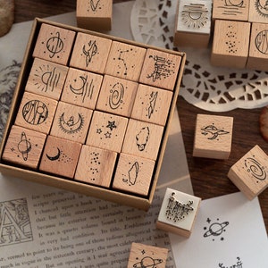 16pc Moon in Cloud Rubber Stamps Set, Rubber Stamp Vintage, Wood Stamps Rubber, Scrapbook Kit, Junk Journal Kit, AL088