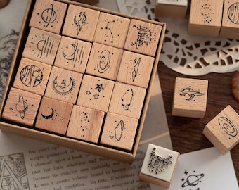 16pc Moon in Cloud Rubber Stamps Set, Rubber Stamp Vintage, Wood Stamps Rubber, Scrapbook Kit, Junk Journal Kit, AL088