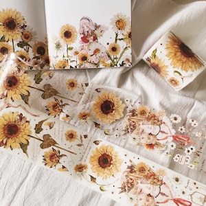 PET-tape zonnebloem, washitape, rommeljournaalkit, decoratieve stickers, Bullet Journal, BC-02