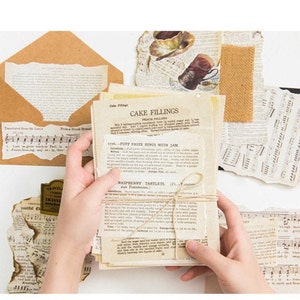 Kit de diário de lixo com 57 folhas de livro, papel de scrapbook vintage, pacote de itens efêmeros de diário feito à mão
