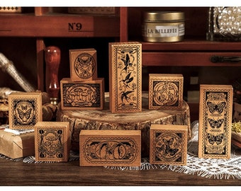 9pcs/set Rubber Stamps Set for Scrapbooking, Rubber Stamp Vintage, Wood Stamps Rubber| Mushroom Butterfly Photo Frame Stamps ,AL-721