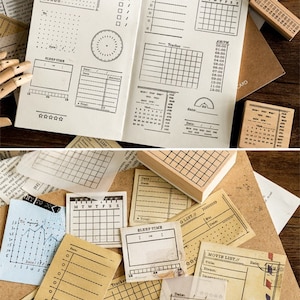 Rubber Planner Stamps Set, Habit Tracker Stamps,Book Stamps for Bullet Journal, Calendar Wood Stamp Rubber,Bujo Stamps 18types image 10