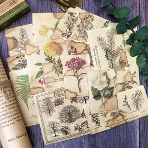 17pcs koffie verven planten Junk Journal Kit, bloemen handgemaakte scrapbook papier kit voor Bullet Journal, Ephemera Pack, ZX004